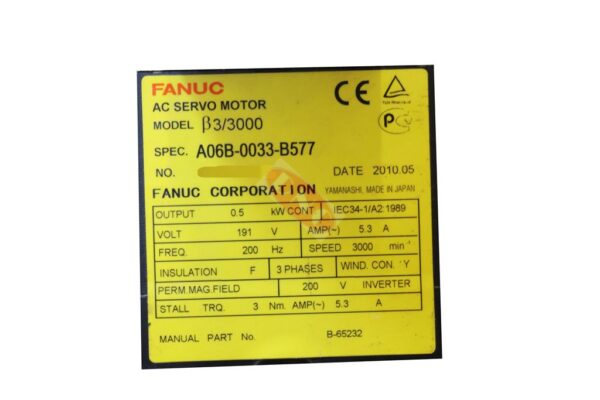 A06B-0033-B577 Fanuc B3/3000 servo motor